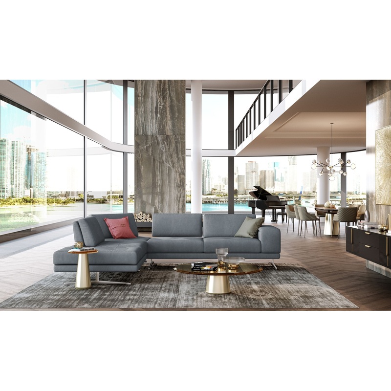 Lamod Italia Mood Contemporary Blue Leather Left Facing Sectional Sofa Model VGCCMOOD-SPAZIO-BLUE-LAF