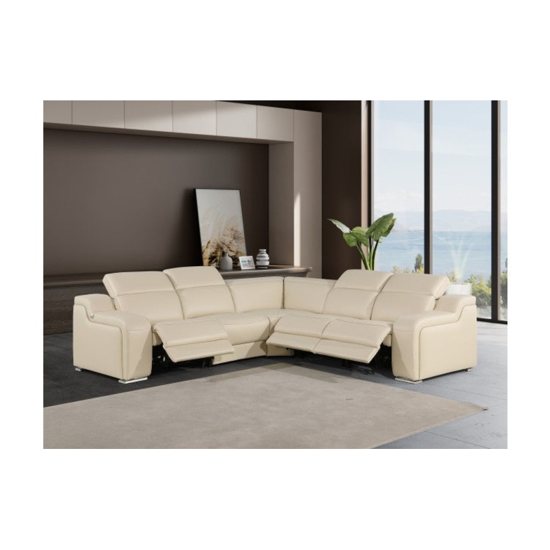 1116 DivanItalia Beige Top-Grain Italian Leather 5-Piece Sectional with 3 Power Reclining Seats & Power HeadrestModel:  1116-BEIGE-3PWR-5PC