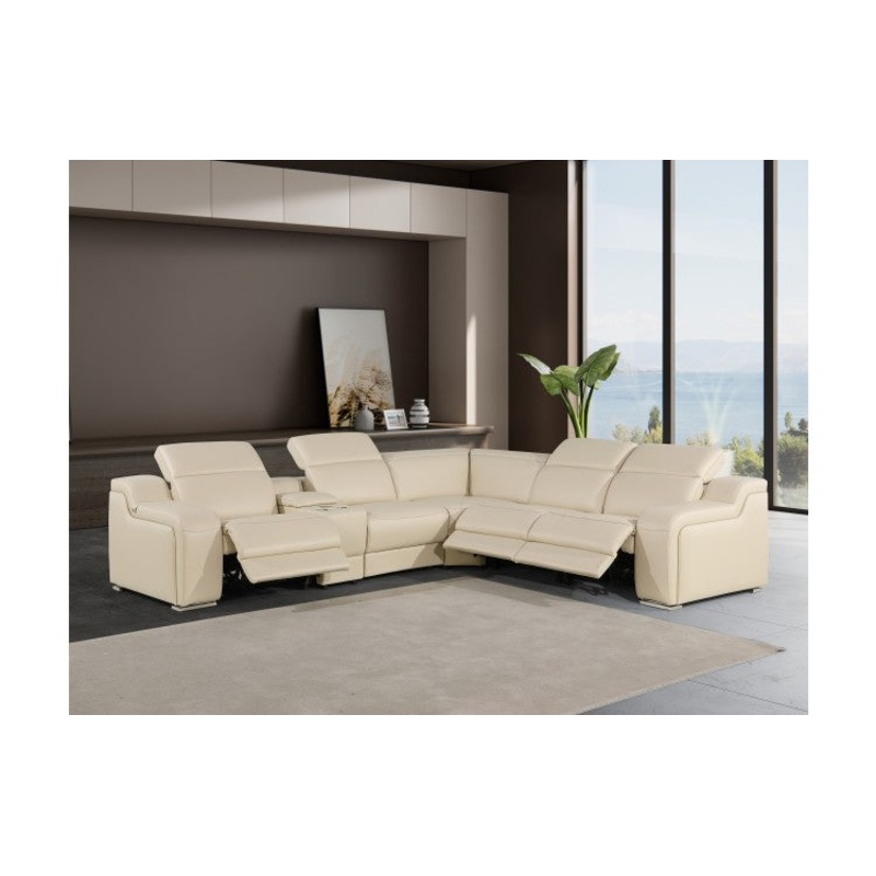 1116 DivanItalia Beige Top-Grain Italian Leather 6-Piece Sectional with 3 Power Reclining Seats & Power HeadrestModel:  1116-BEIGE-3PWR-6PC