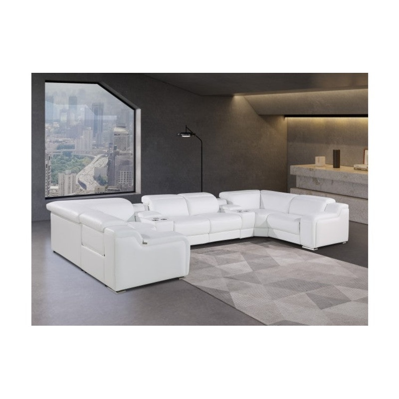 1116 DivanItalia White 8-Piece Sectional with 2 Power Recliners and Power HeadrestsModel:  1116-WHITE-2PWR-U-C-8PC