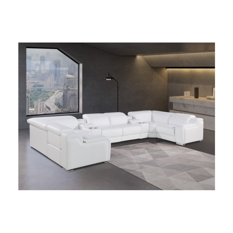1116 DivanItalia White 8-Piece Sectional with 4 Power Recliners and Power HeadrestsModel:  1116-WHITE-4PWR-U-C-8PC