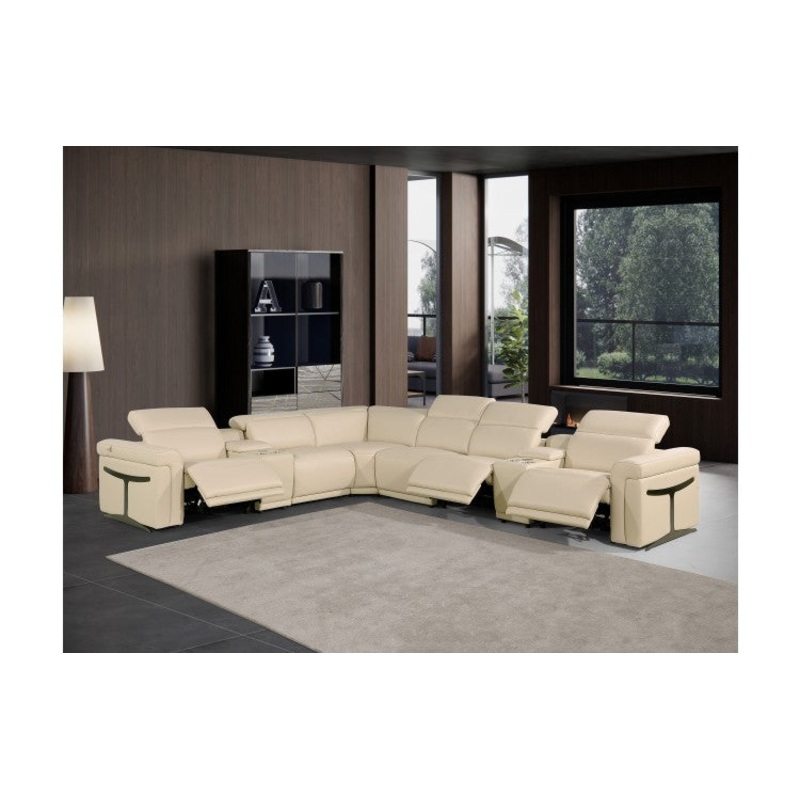1126 DivanItalia Beige 8-Piece Sectional with 3 Power Recliners and Power HeadrestsModel:  1126-BEIGE-3PWR-8PC