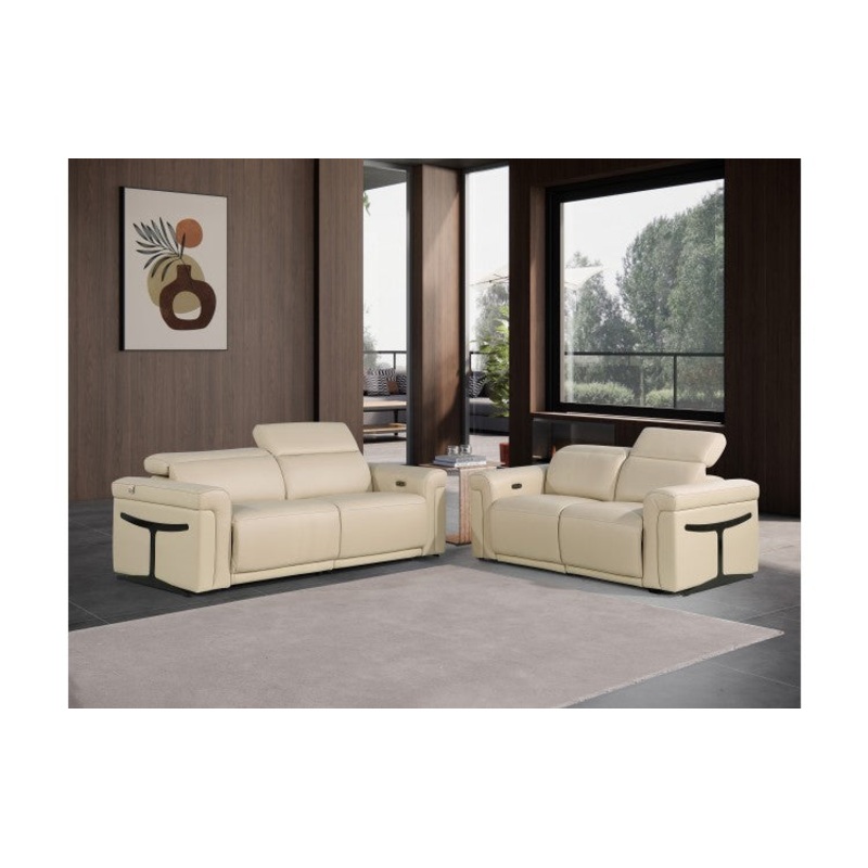 1126 DivanItalia Beige Top Grain Italian Leather Power Reclining Sofa and Loveseat Set with Power HeadrestModel:  1126-BEIGE-2PC