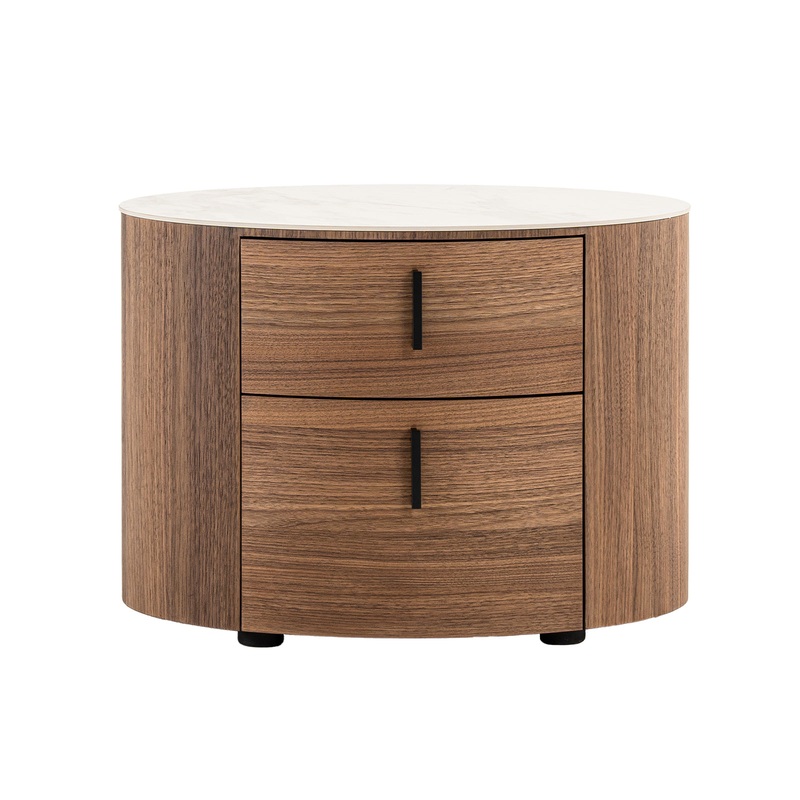 Modrest Chelton Contemporary White Ceramic & Walnut Oval Nightstand Model VGHB351U3-WAL-NS