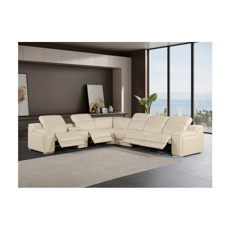 1116 DivanItalia Beige Top-Grain Italian Leather 7-Piece Sectional with 4 Power Reclining Seats & Power HeadrestModel:  1116-BEIGE-4PWR-7PC