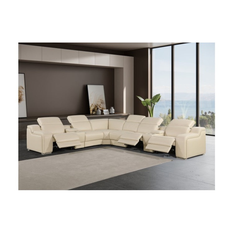 1116 DivanItalia Beige Top-Grain Italian Leather 8-Piece Sectional with 3 Power Reclining Seats & Power HeadrestModel:  1116-BEIGE-3PWR-8PC