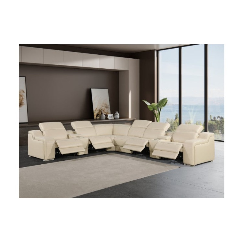 1116 DivanItalia Beige Top-Grain Italian Leather 8-Piece Sectional with 4 Power Reclining Seats & Power HeadrestModel:  1116-BEIGE-4PWR-8PC
