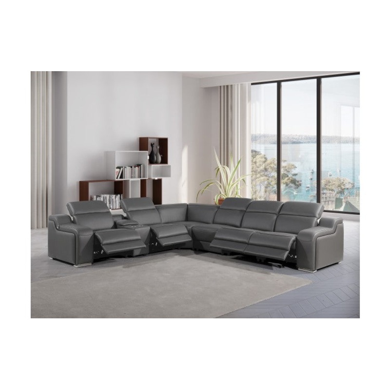 1116 DivanItalia Dark Grey Top-Grain Italian Leather 7-Piece Sectional with 4 Power Reclining Seats & Power HeadrestModel:  1116-DK_GRAY-4PWR-7PC