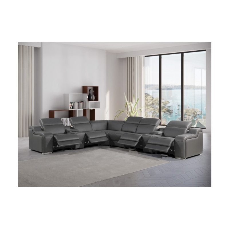 1116 DivanItalia Dark Grey Top-Grain Italian Leather 8-Piece Sectional with 4 Power Reclining Seats & Power HeadrestModel:  1116-DK_GRAY-4PWR-8PC