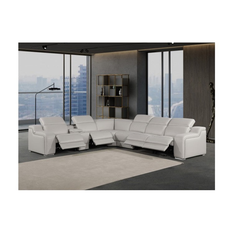 1116 DivanItalia Light Grey Top-Grain Italian Leather 7-Piece Sectional with 4 Power Reclining Seats & Power HeadrestModel:  1116-LT_GRAY-4PWR-7PC