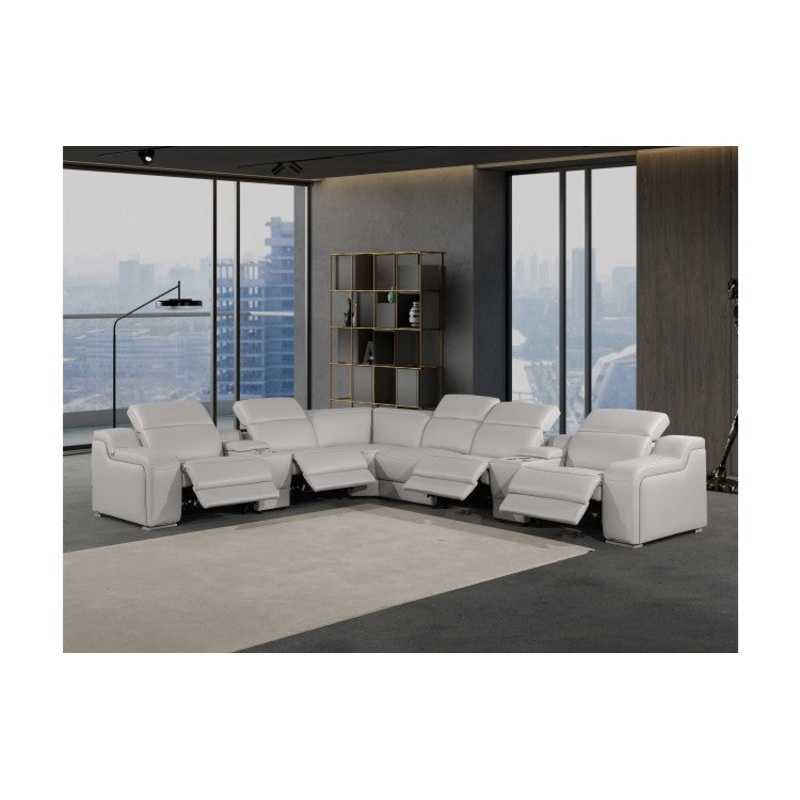 1116 DivanItalia Light Grey Top-Grain Italian Leather 8-Piece Sectional with 4 Power Reclining Seats & Power HeadrestModel:  1116-LT_GRAY-4PWR-8PC