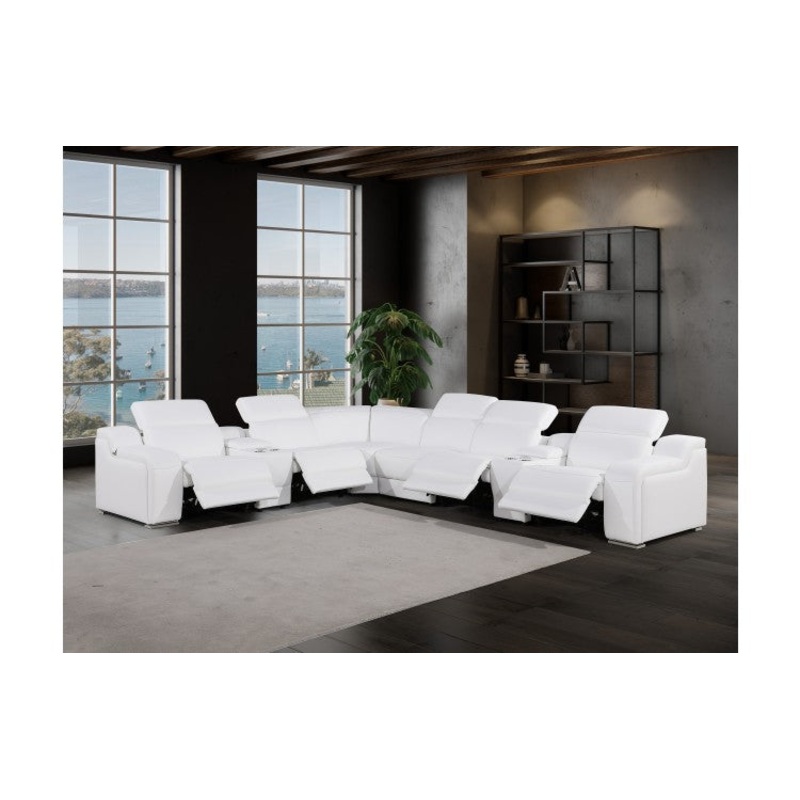1116 DivanItalia White 8-Piece Sectional with 4 Power Recliners and Power HeadrestsModel:  1116-WHITE-4PWR-8PC