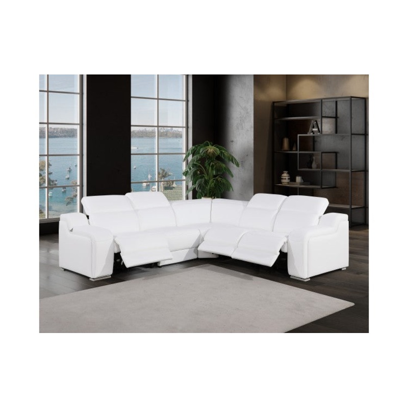 1116 DivanItalia White Top-Grain Italian Leather 5-Piece Sectional with 3 Power Reclining Seats & Power HeadrestModel:  1116-WHITE-3PWR-5PC