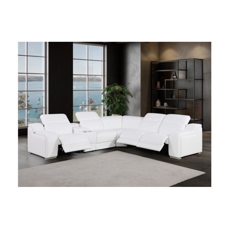 1116 DivanItalia White Top-Grain Italian Leather 6-Piece Sectional with 3 Power Reclining Seats & Power HeadrestModel:  1116-WHITE-3PWR-6PC