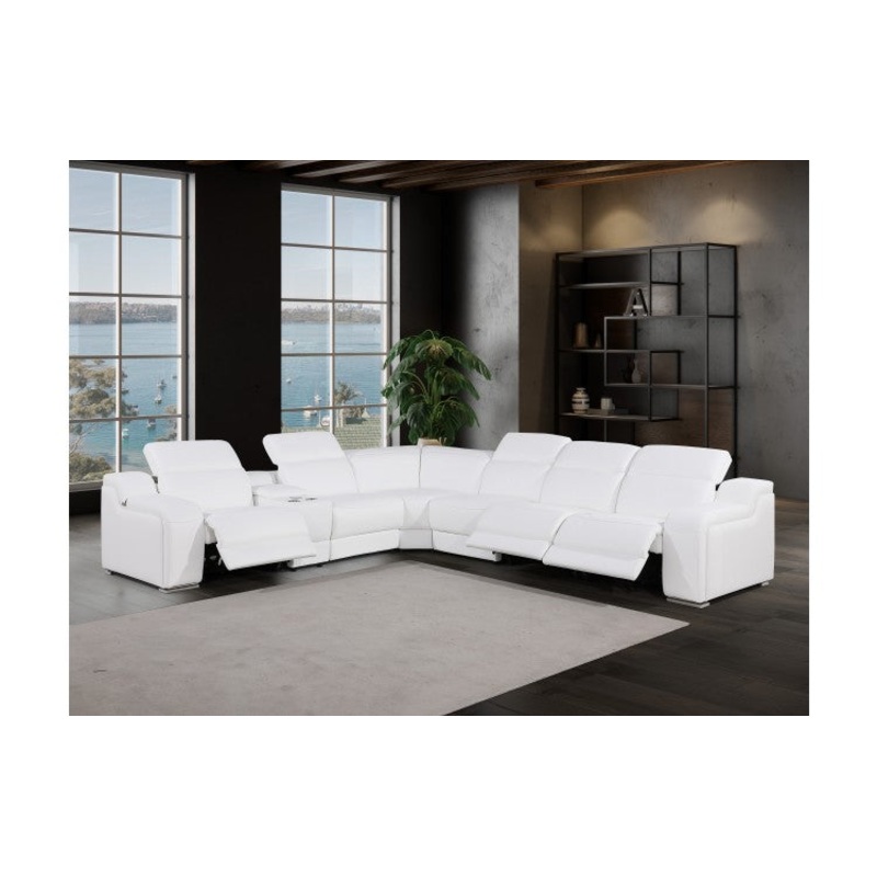1116 DivanItalia White Top-Grain Italian Leather 7-Piece Sectional with 3 Power Reclining Seats & Power HeadrestModel:  1116-WHITE-3PWR-7PC