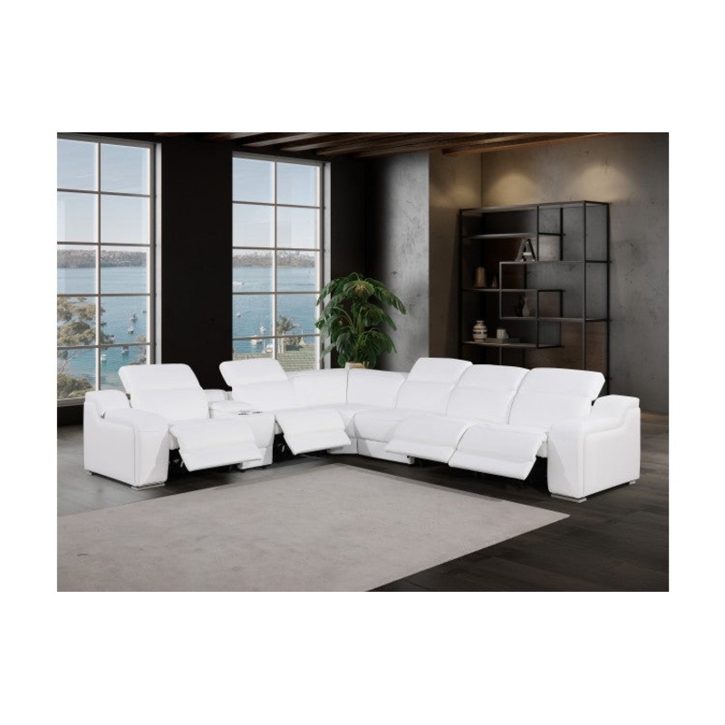 1116 DivanItalia White Top-Grain Italian Leather 7-Piece Sectional with 4 Power Reclining Seats & Power HeadrestModel:  1116-WHITE-4PWR-7PC