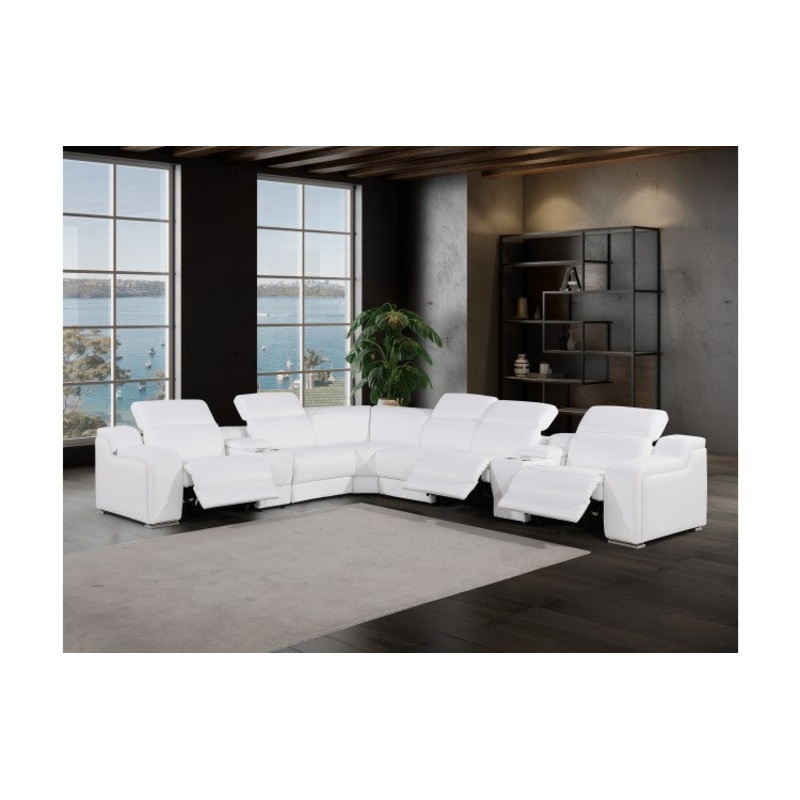 1116 DivanItalia White Top-Grain Italian Leather 8-Piece Sectional with 3 Power Reclining Seats & Power HeadrestModel:  1116-WHITE-3PWR-8PC