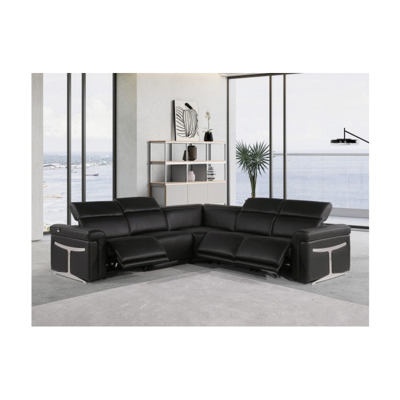 1126 DivanItalia Black 5-Piece Sectional with 3 Power Recliners and Power HeadrestsModel:  1126-BLACK-3PWR-5PC
