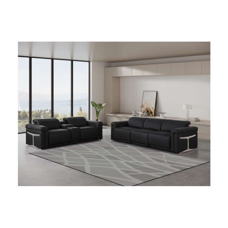 1126 DivanItalia Black 6-Piece Modular Power Reclining Sofa and Loveseat Set with Power Headrests – Top Grain Italian LeatherModel:  1126-BLACK-6.5-HT