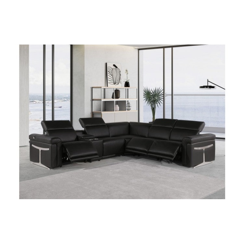 1126 DivanItalia Black 6-Piece Sectional with 3 Power Recliners and Power HeadrestsModel:  1126-BLACK-3PWR-6PC