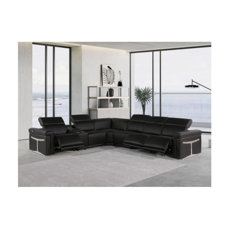 1126 DivanItalia Black 7-Piece Sectional with 3 Power Recliners and Power HeadrestsModel:  1126-BLACK-3PWR-7PC