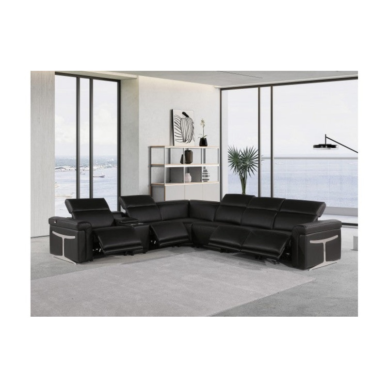 1126 DivanItalia Black 7-Piece Sectional with 4 Power Recliners and Power HeadrestsModel:  1126-BLACK-4PWR-7PC