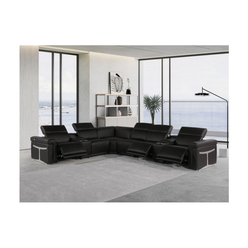 1126 DivanItalia Black 8-Piece Sectional with 3 Power Recliners and Power HeadrestsModel:  1126-BLACK-3PWR-8PC