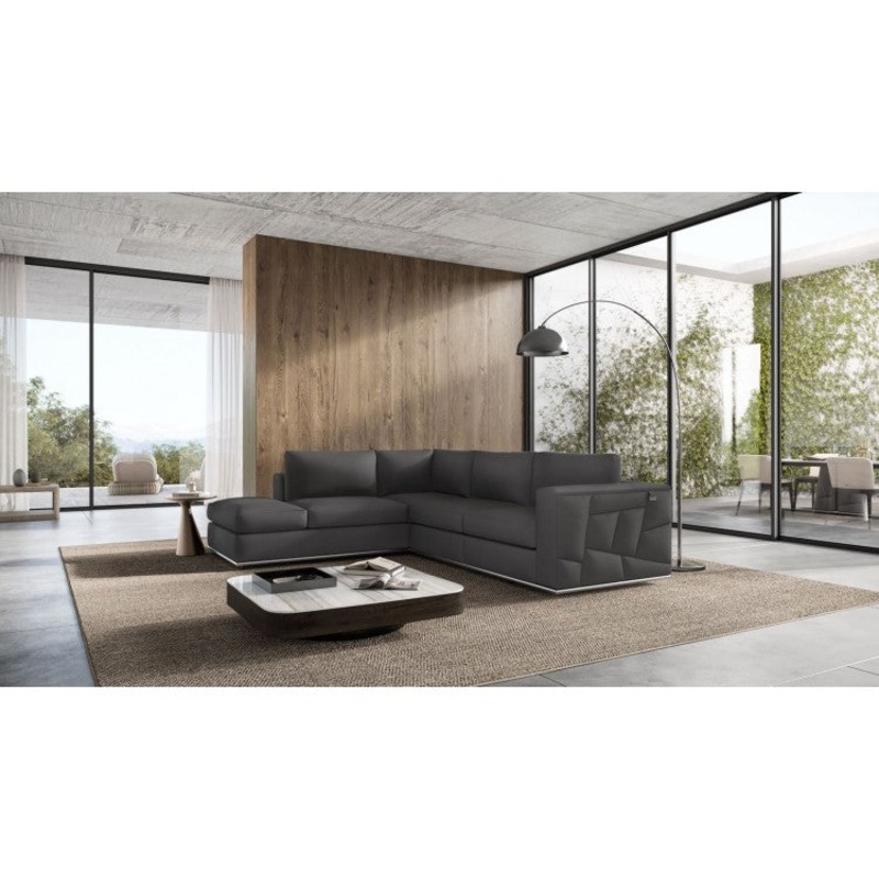 998 DivanItalia Dark Gray Left Arm Facing Sectional  Top Grain Italian LeatherModel:  998-DK_GRAY-LAF-SECT