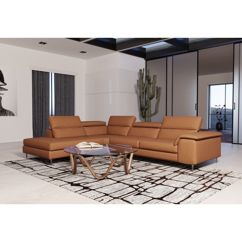 Lamod Italia Viola Italian Contemporary Cognac Leather Left Facing Sectional Sofa Model VGCCVIOLA-KIM-COG-LAF-SECT
