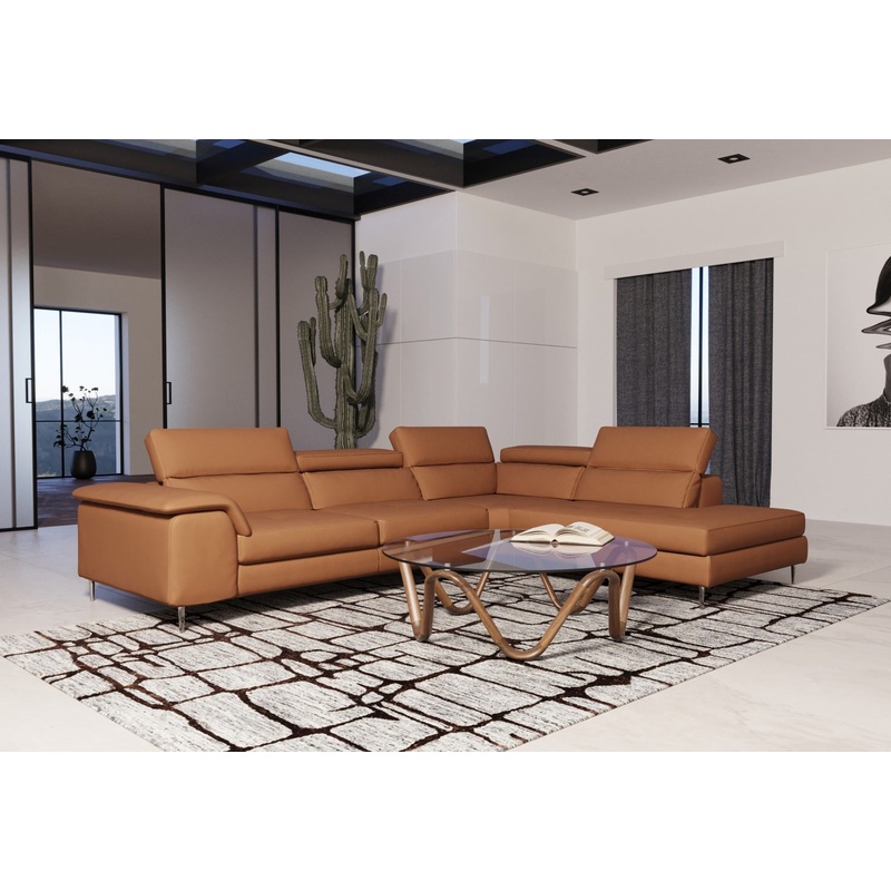 Lamod Italia Viola Italian Contemporary Cognac Leather Right Facing Sectional Sofa Model VGCCVIOLA-KIM-COG-RAF-SECT