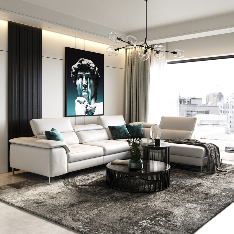 Lamod Italia Viola Italian Contemporary Grey Leather Right Facing Sectional Sofa Model VGCCVIOLA-KIM-GRY-RAF-SECT