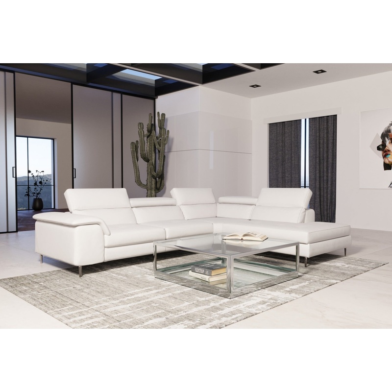 Lamod Italia Viola Italian Contemporary White Leather Right Facing Sectional Sofa Model VGCCVIOLA-KIM-WHT-RAF-SECT