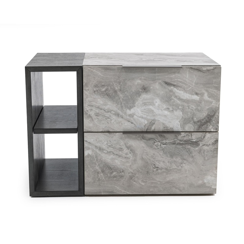Nova Domus Maranello Modern Grey Wash & Faux Marble Nightstand Model VGMAMQT-S25-BR-121-GRY-NS