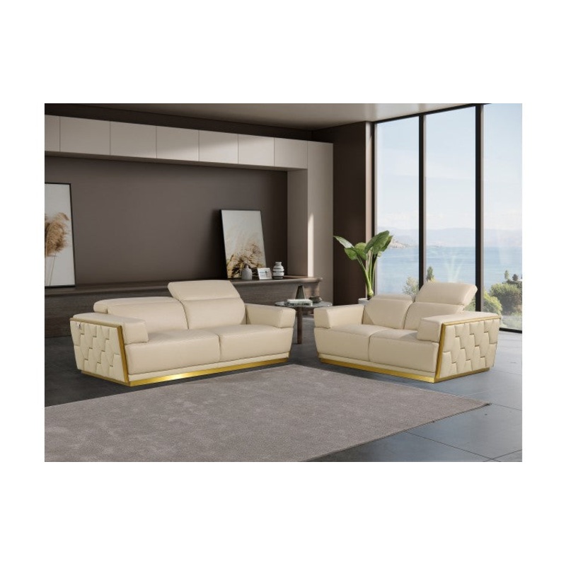 1111 DivanItalia Beige Sofa and Loveseat Set  Top Grain Italian LeatherModel:  1111-BEIGE-2PC