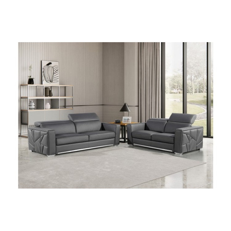 1120 DivanItalia Dark Gray Sofa and Loveseat Set  Top Grain Italian LeatherModel:  1120-DK-GREY-2PC