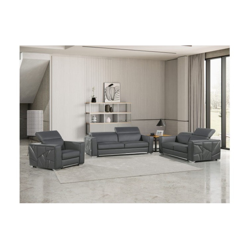 1120 DivanItalia Dark Gray Sofa Set  Top Grain Italian LeatherModel:  1120-DK-GREY