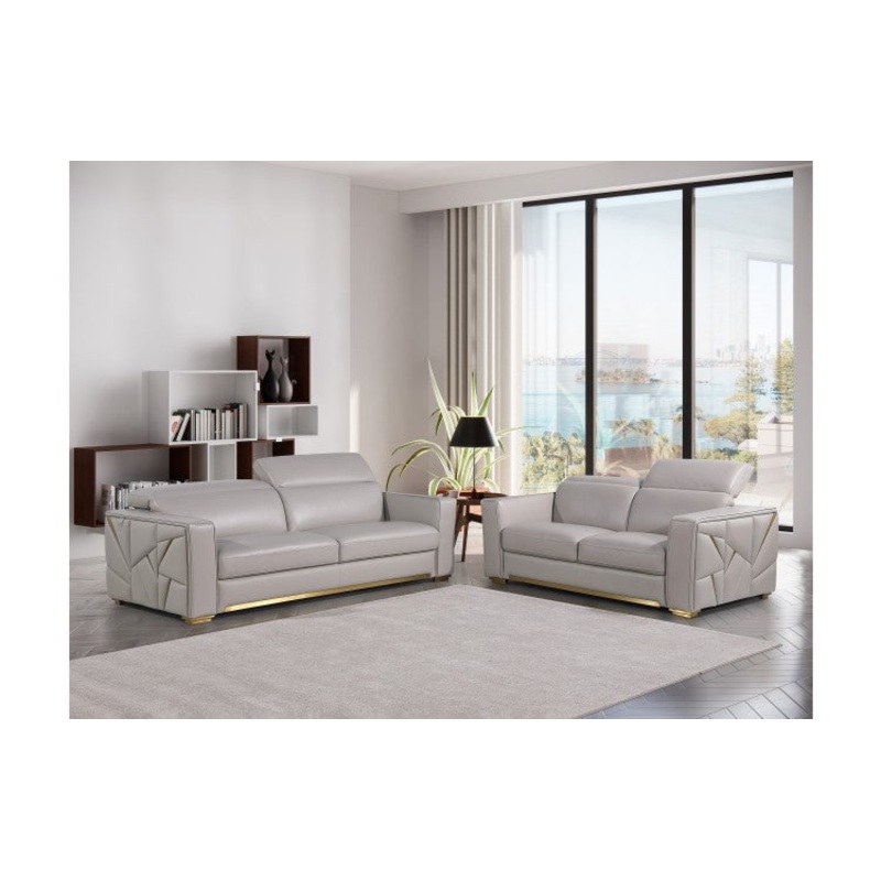 1120 DivanItalia Light Gray Sofa and Loveseat Set  Top Grain Italian LeatherModel:  1120-LT-GREY-2PC