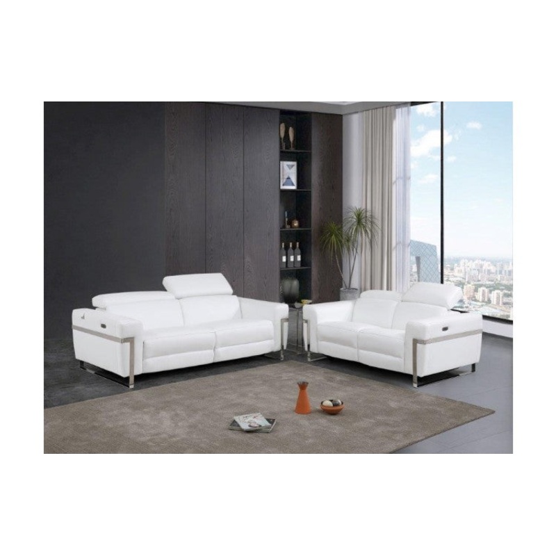 990 DivanItalia White Top Grain Italian Leather Sofa and Loveseat Set with Power ReclinersModel:  990-WHITE-2PC