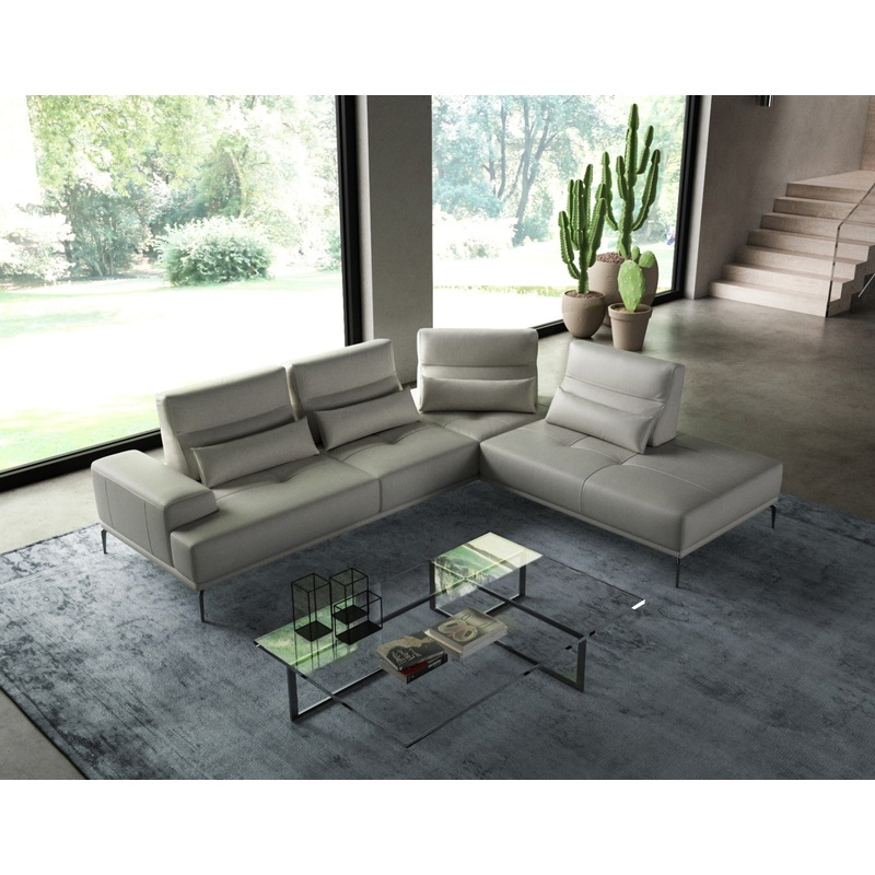 Lamod Italia Sunset Contemporary Italian Grey Leather Right Facing Sectional Sofa Model VGCCSUNSET-RAF-GRY-SECT