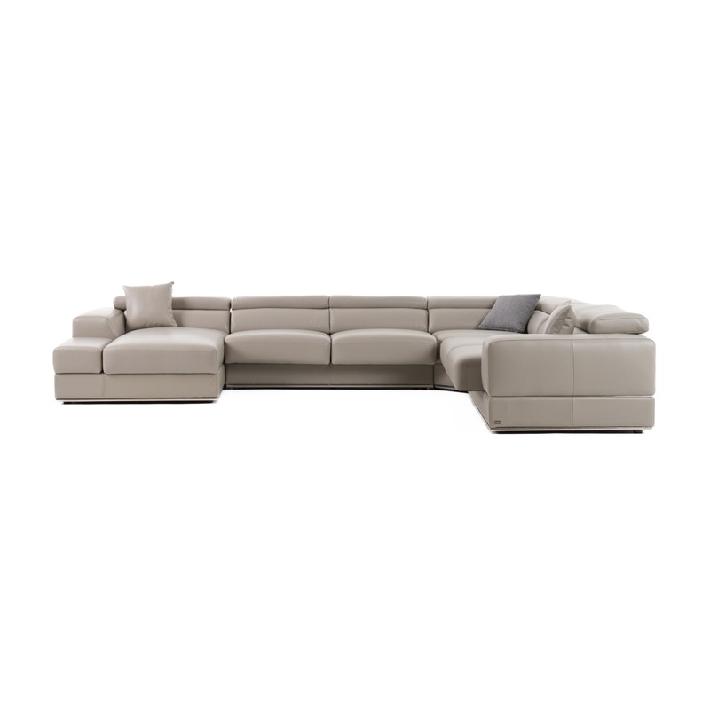 Divani Casa Pella Modern Grey Italian Leather U Shaped Sectional Sofa Model VGCA5106O-GRY-LAF-SECT