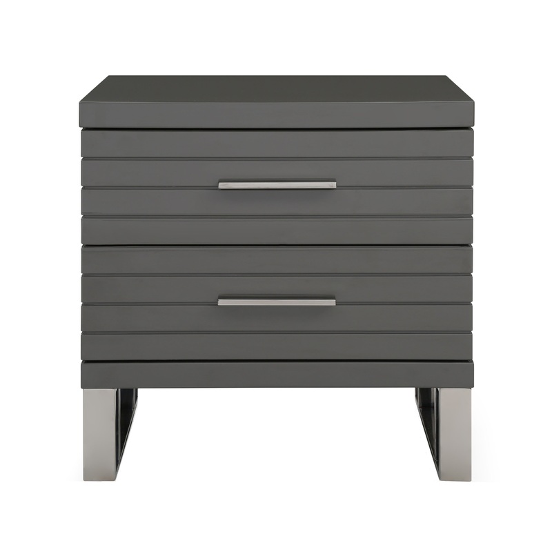 Modrest Splendor Grey High Gloss Slatted Nightstand Model VGVCN20256-GRY-NS