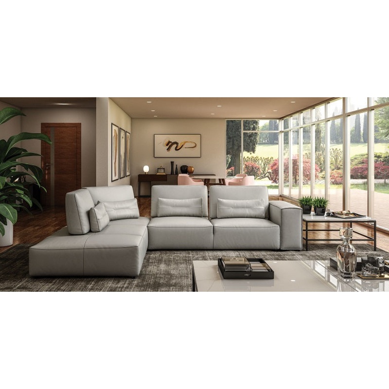 Lamod Italia Hollywood Italian Light Grey Leather Laf Chaise Sectional Sofa Model VGCC-HOLLYWOOD-GREY-LAF-SECT