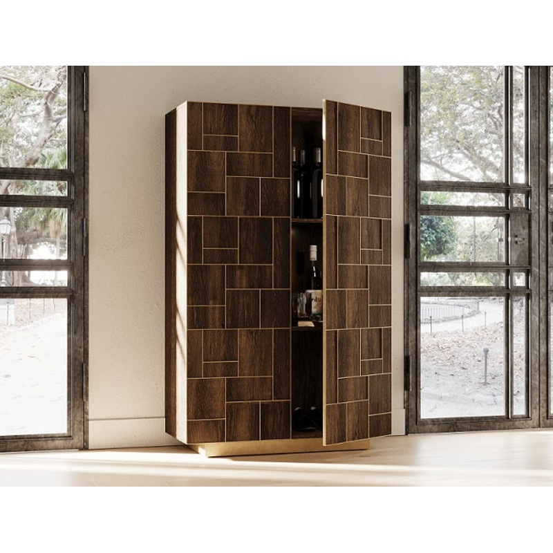 Modrest Auer Brown Oak & Gold Wine Rack Cabinet Model VGGM-W-VALDERA-WR