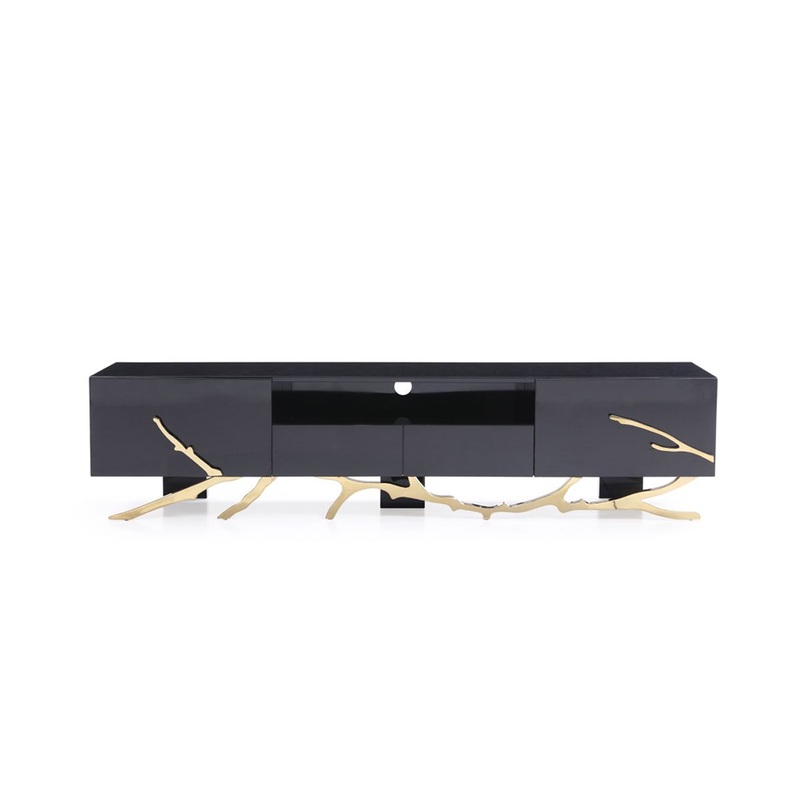 Modrest Legend Modern Black & Champagne Gold 87 Tv Stand Model VGVCT-V8111-BLK-L