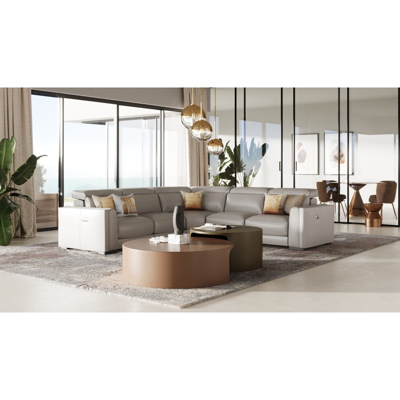 Modrest Frazier Modern Light Grey Leather Sectional Sofa With 3 Recliners Model VGKM-KM268H-LG-GRY-SECT