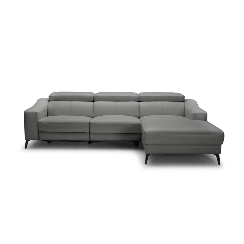 Modrest Rampart Modern L Shape Raf Grey Leather Sectional Sofa With 1 Recliner Model VGKM-5325-RAF-GRY-SECT