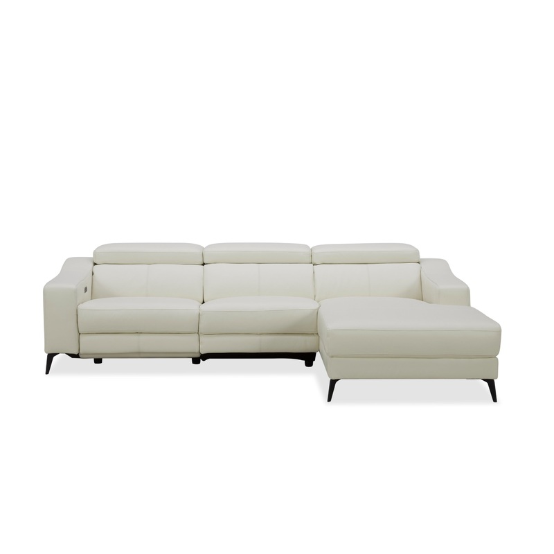 Modrest Rampart Modern L Shape Raf White Leather Sectional Sofa With 1 Recliner Model VGKM-5325-RAF-WHT-SECT