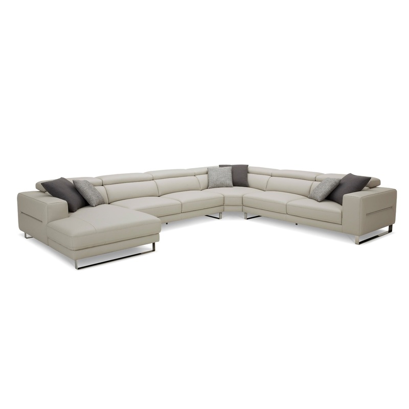 Divani Casa Hawkey Contemporary Light Grey Leather Laf Chaise Sectional Sofa Model VGKK-KF1066-LG-LAF