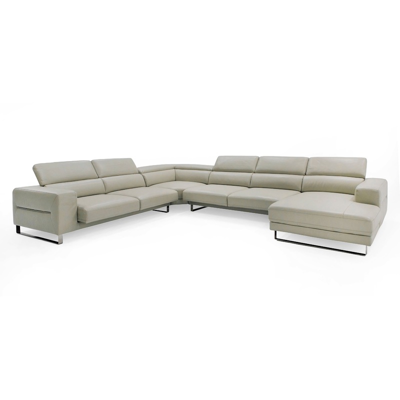 Divani Casa Hawkey Contemporary Light Grey Leather Raf Chaise Sectional Sofa Model VGKK-KF1066-LG