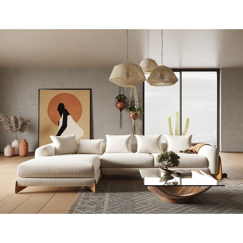 Modrest Fleury Contemporary Cream Fabric And Walnut Laf Sectional Sofa Model VGCS-21073-S-CW-LAF
